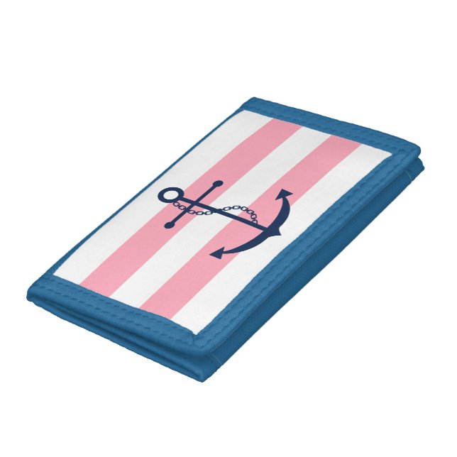 Blue Anchor on Pink Stripes Tri-fold Wallet (Bottom)