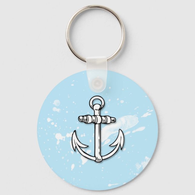 Blue Anchor Paint Splatters - Keychain (Front)