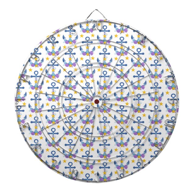 Blue Anchor Purple Seashells Yellow Starfish Dart Board (Front)