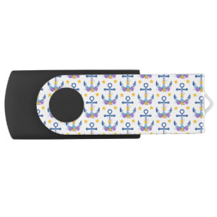Blue Anchor Purple Seashells Yellow Starfish Flash Drive