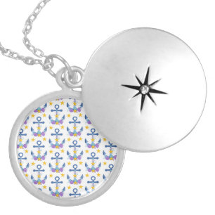 Blue Anchor Purple Seashells Yellow Starfish Locket Necklace