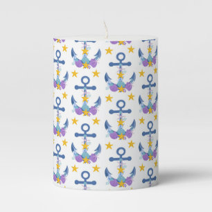 Blue Anchor Purple Seashells Yellow Starfish Pillar Candle