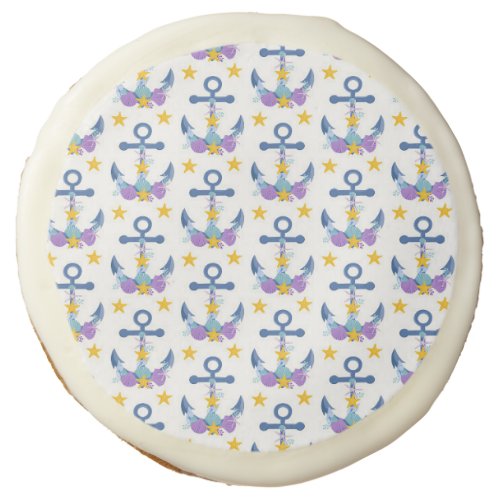 Blue Anchor Purple Seashells Yellow Starfish Sugar Cookie