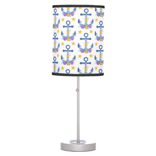 Blue Anchor Purple Seashells Yellow Starfish Table Lamp