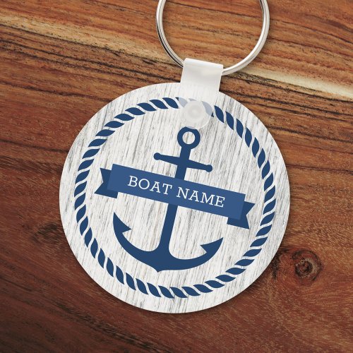  Blue anchor rope border boat name keys driftwood Keychain