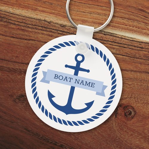  Blue anchor rope border boat name keys white Keychain