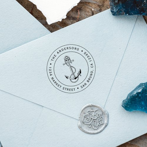 Blue Anchor  Rope  Nautical Return Address Self_inking Stamp
