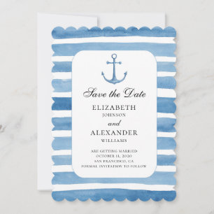 Blue anchor save the date. Nautical yacht wedding Invitation