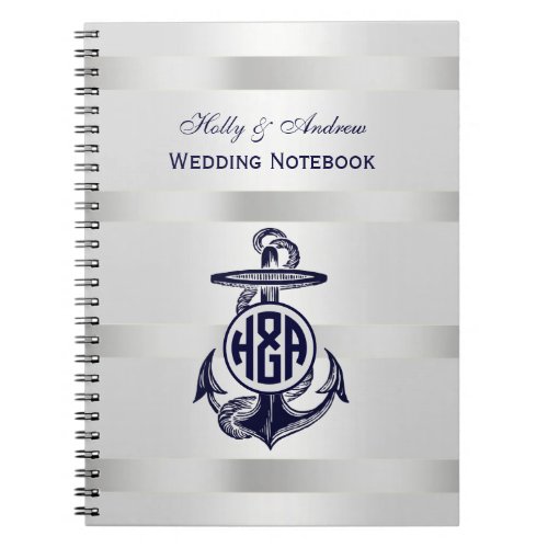 Blue Anchor Silver White Navy Circle Monogram 33 Notebook