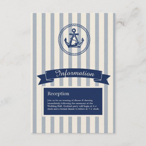 blue Anchor Stripe Maritime Destination Wedding  Enclosure Card