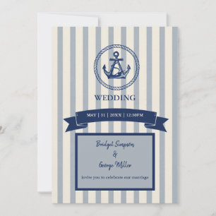 blue Anchor Stripe Maritime Destination Wedding Invitation