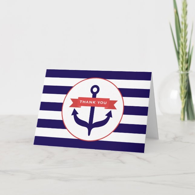 Blue Anchor & Stripes Thank You Card (Front)