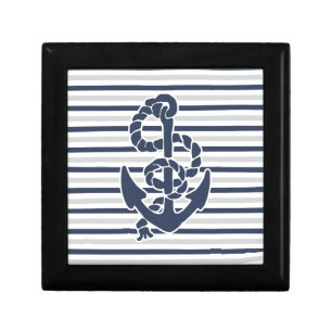Blue Anchor White Grey Stripes Gift Box