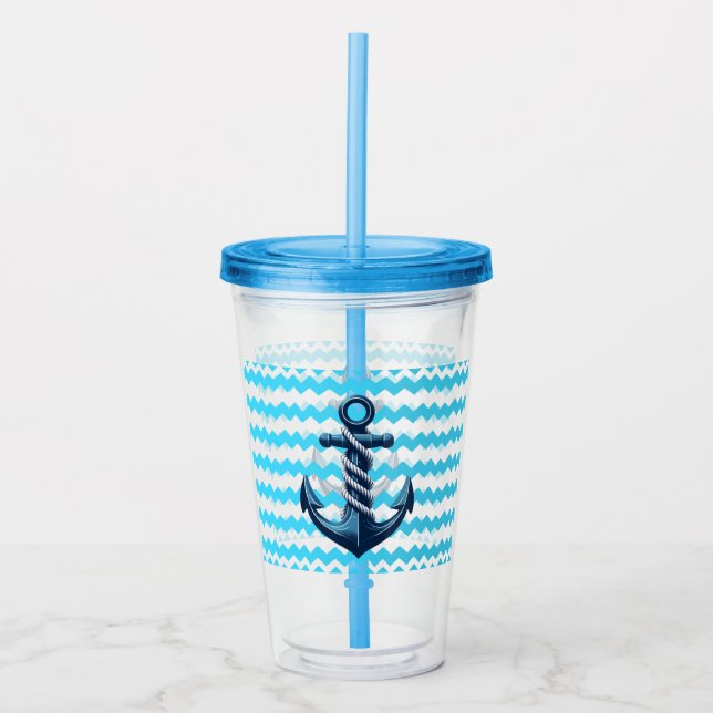 Blue anchor with blue waves acrylic tumbler (Front)