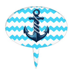Blue anchor with blue waves cake topper
