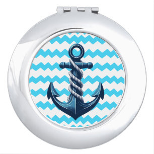 Blue anchor with blue waves compact mirror