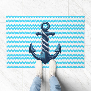 Blue anchor with blue waves doormat