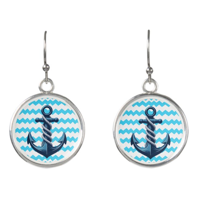 Blue anchor with blue waves earrings (Front)