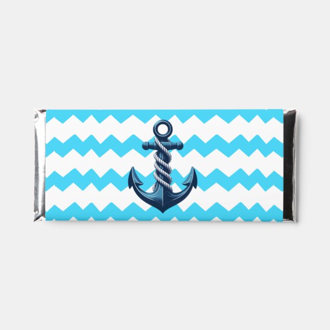 Blue anchor with blue waves hershey bar favors (Front)