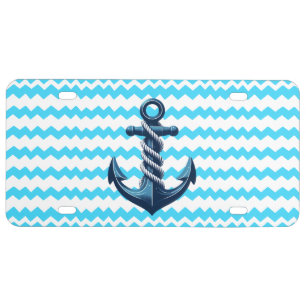 Blue anchor with blue waves license plate