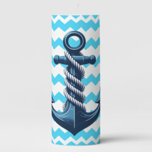 Blue anchor with blue waves pillar candle