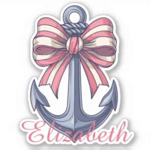 Blue Anchor With Red and White Stripe Bow Monogram Sticker