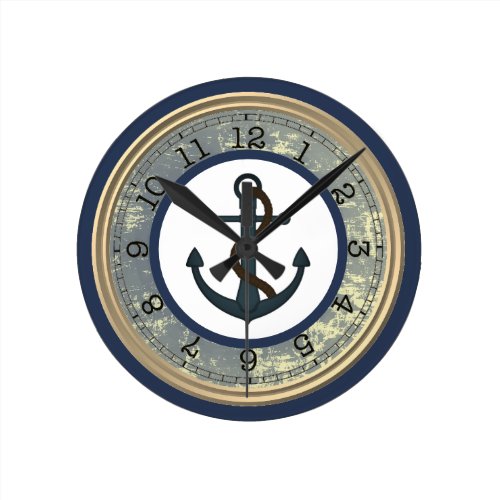 Blue Anchor with Rope Nautical Wall Clock