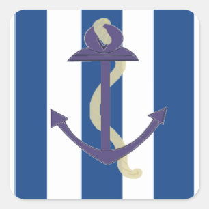 Blue Anchor with Striped Background Square Sticker