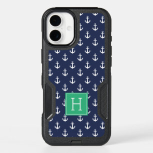 Blue Anchors and Green Monogram iPhone 16 Plus Case