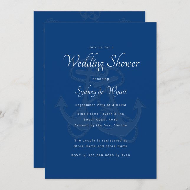 Blue Anchors Couples Wedding Shower Invitation (Front/Back)