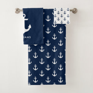 Blue Anchors Nautical Bath Towel Set