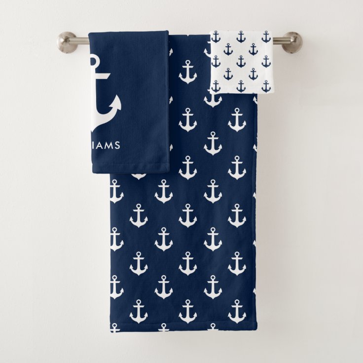 Blue Anchors Nautical Bath Towel Set Zazzle
