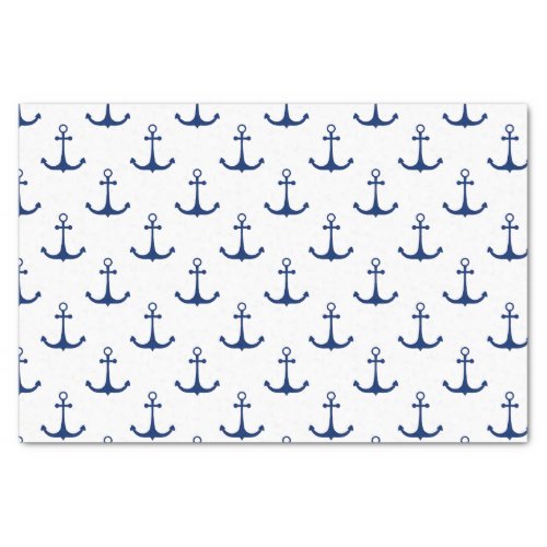 Blue Anchors on White Background Nautical Theme  Tissue Paper