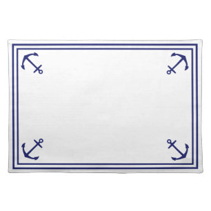 Blue Anchors on White Cloth Placemat