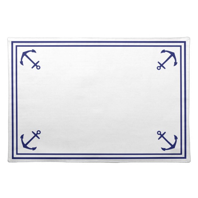 Blue Anchors on White Cloth Placemat (Front)