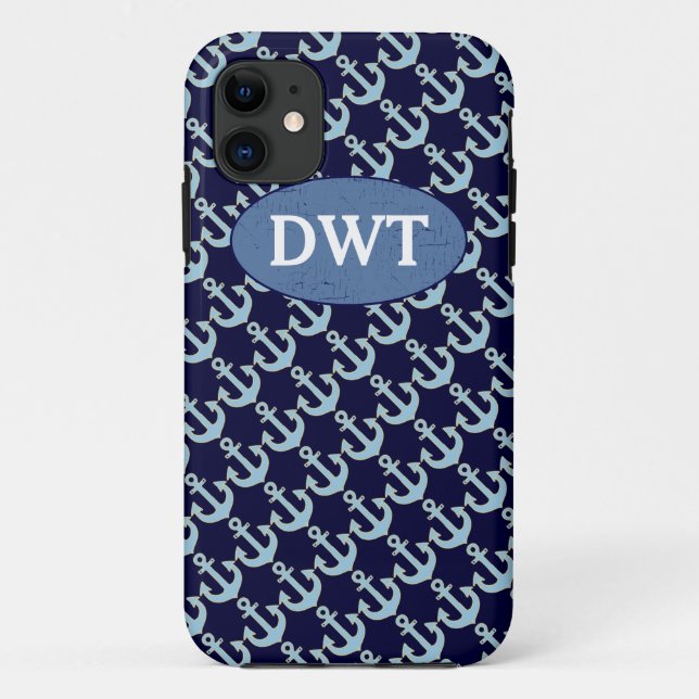 blue anchors pattern personalized Case-Mate iPhone case (Back)