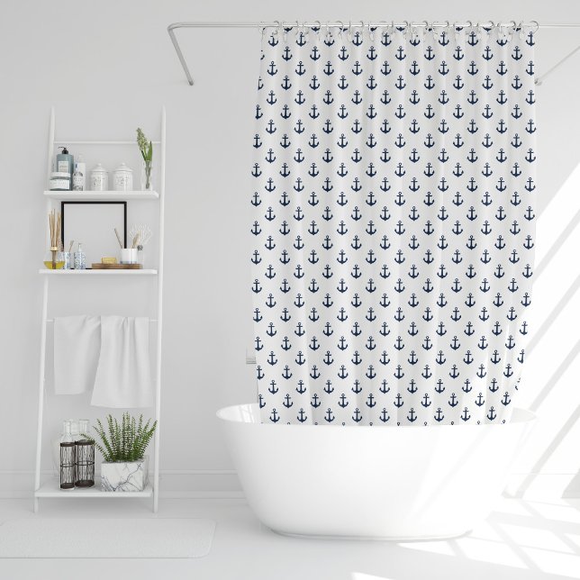 Blue Anchors Pattern Shower Curtain (Creator Uploaded)