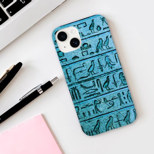 Blue Ancient Egyptian Hieroglyphs iPhone 14 Case