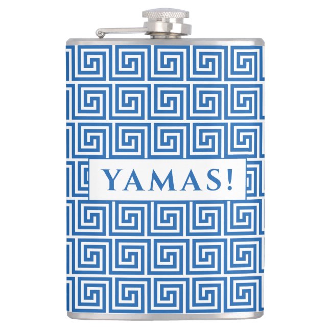 Blue Ancient Greek Key Meander Pattern Flask (Front)