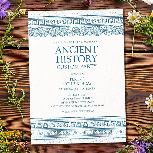 Blue Ancient history custom party Invitation | Zazzle