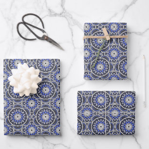 Blue ancient Islamic mandala pattern Wrapping Paper Sheets