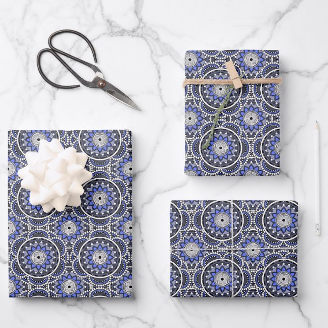 Blue ancient Islamic mandala pattern Wrapping Paper Sheets (Front)