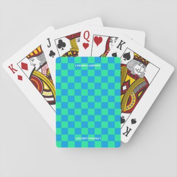 Blue And Aqua Checkered Flag Playing Cards by Luzesky at Zazzle