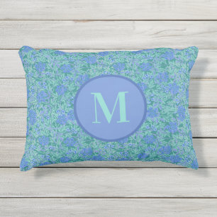 Blue and Aqua Floral Rectangular Deck Decor Outdoor Pillow