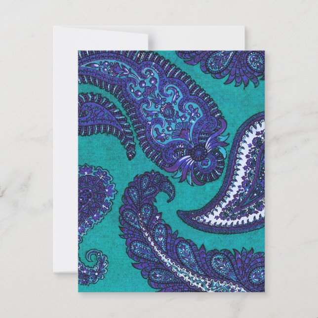 Blue and Aqua Paisley Wedding Invitation RSVP (Front)