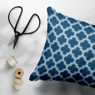 Blue and Baby Blue Trellis, Lattice, Quatrefoil Accent Pillow