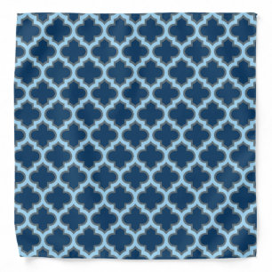 Blue and Baby Blue Trellis, Lattice, Quatrefoil Bandana