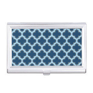 Blue and Baby Blue Trellis, Lattice, Quatrefoil Business Card Case