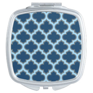 Blue and Baby Blue Trellis, Lattice, Quatrefoil Compact Mirror
