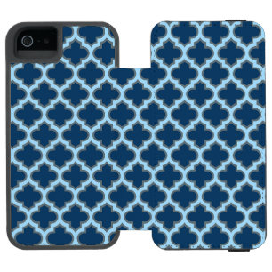 Blue and Baby Blue Trellis, Lattice, Quatrefoil iPhone SE/5/5s Wallet Case